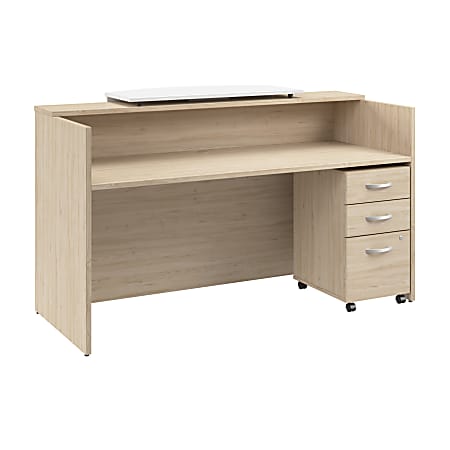 Bush Business Furniture Arrive 72"W Reception Desk with Counter and Mobile File Cabinet, Natural Elm, Standard Delivery