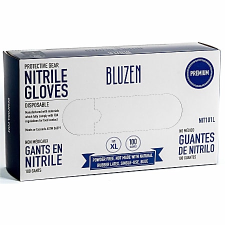 Remcoda Extra-Strength Nitrile Gloves - 4 mil Thickness - Chemical Protection - X-Large Size - For Right/Left Hand - Nitrile - Blue - Durable, Comfortable, Extra Strength, Snug Fit, Chemical Resistant, Latex-free - 100 / Box