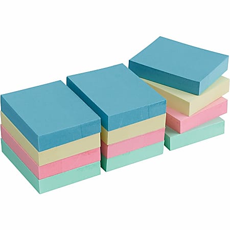 Business Source Premium Plain Pastel Adhesive Notes - 1 1/2" x 2" - Rectangle - Unruled - Pastel - Self-adhesive, Repositionable, Solvent-free Adhesive - 12 / Pack
