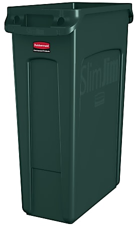 Rubbermaid® Slim Jim Rectangular Polyethylene Vented Waste Receptacle, 23 Gallons, Green