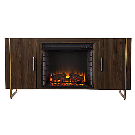 SEI Furniture Dashton Electric Fireplace, 27”H x 55”W x 16-1/2”D, Brown/Gold