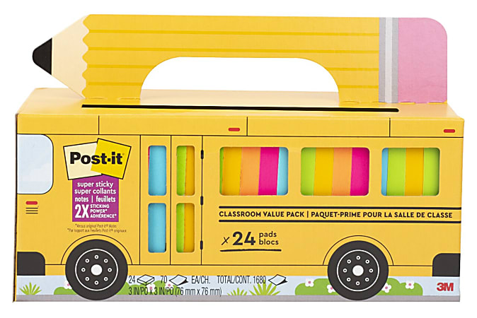 Post-it® Super Sticky Notes, 24 Pads, 3 in x 3 in, 2x the Sticking Power, School Supplies and Office Products, Sticky Notes  - 65424SSBUS