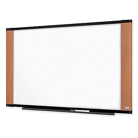 3M™ Melamine Non-Magnetic Dry-Erase Whiteboard, 36" x 48", Aluminum Frame With Light Cherry Finish