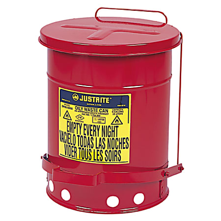 Red Oily Waste Cans, Foot Operated Cover, 6 gal, Red