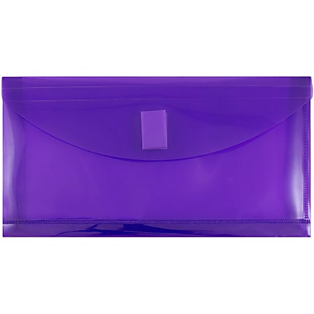 JAM Paper® Plastic 5 1/4" x 10" Envelopes With Hook and Loop Closure, Purple, Pack Of 12
