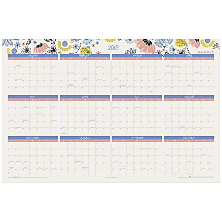 AT-A-GLANCE® Claire Academic/Standard Erasable Wall Calendar, 24? x 36", Multicolor, July 2017 to June 2018/January 2017 to December 2018 (W1014-550S-18)