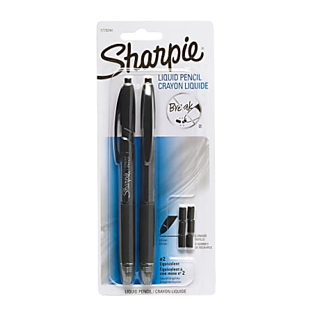 Sharpie® Liquid Pencil, 0.5 mm, Opaque Black Barrels, Pack Of 2 + 6 Erasers
