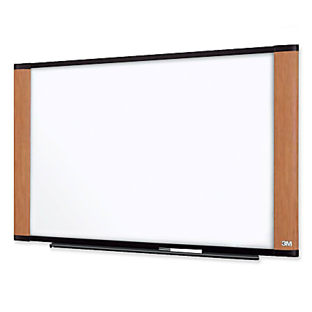 3M™ Melamine Non-Magnetic Dry-Erase Whiteboard, 48" x 72", Aluminum Frame With Light Cherry Finish
