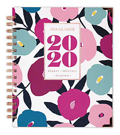 AT-A-GLANCE® BADGE Floral 13-Month Weekly/Monthly Planner, 7" x 8-3/4", Multicolor, January 2020 to January 2021 