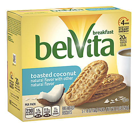 BELVITA Breakfast Biscuits Toasted Coconut, 5 Count, 6 Pack