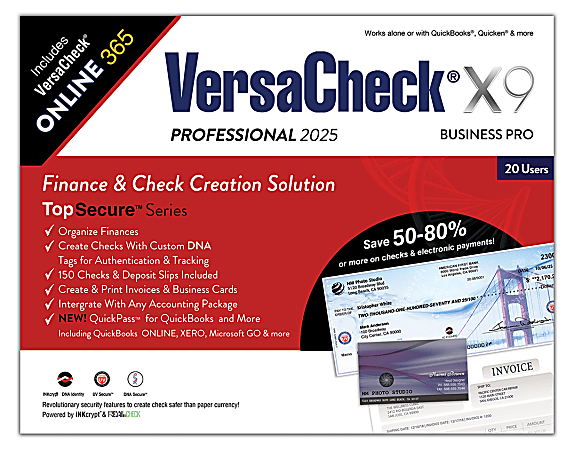 VersaCheck X9 Professional + VersaCheck ONLINE Pro Bundle, 2025, For 20 Users, 1-Year Subscription, PC, Product Key/Download
