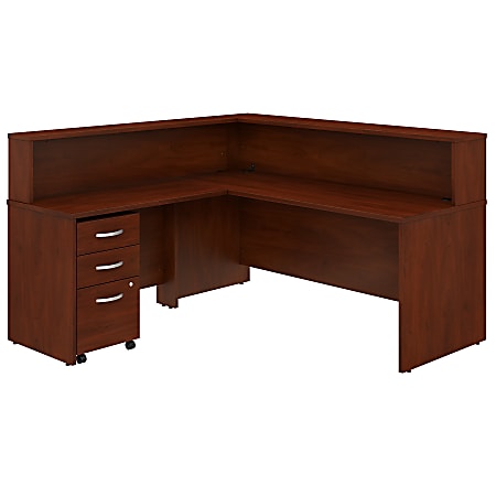 Bush Business Furniture Studio C 72"W x 30"D L-Shaped Reception Desk With Shelf And Mobile File Cabinet, Hansen Cherry, Standard Delivery