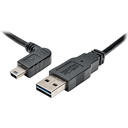 Tripp Lite 3ft USB 2.0 High Speed Cable Reversible A to Left Angle 5Pin Mini B M/M 3' - USB cable - mini-USB Type B (M) to USB (M) - USB 2.0 - 3 ft - 90° connector, molded - black
