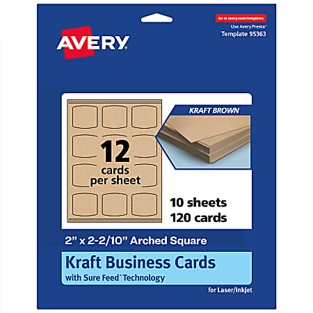 Avery® Print-To-The-Edge Business Cards With Sure Feed® Technology, 2"x2-2/10" Arched Square, Kraft Brown, Pack Of 120