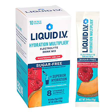 Liquid IV Sugar-Free Raspberry Melon Drink Mix, 0.45 Oz, Total Qty 10