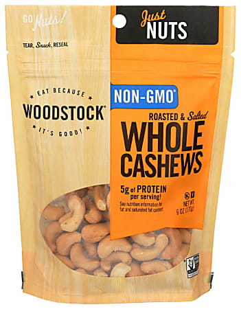 Woodstock Foods Non-GMO Roasted And Salted Whole Cashews, 6 Oz, Total Qty 8