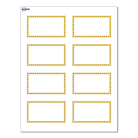 Avery® Print-To-The-Edge Cards With Sure Feed® Technology, S00-D1M-PRMWC10, Rectangle, 2" x 3-1/2", Matte White, Preprinted Gold Beads Design, Pack Of 80