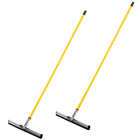 Alpine Dual Moss Heavy-Duty Floor Squeegees, 18", 50" Handle, Yellow, Pack Of 2 Squeegees