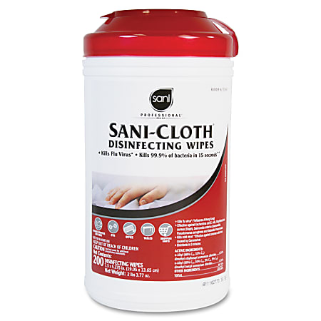 Sani Professional Disinfecting Multi-Surface Wipes, Unscented, 200 Wipes Per Canister, Case Of 6 Canisters