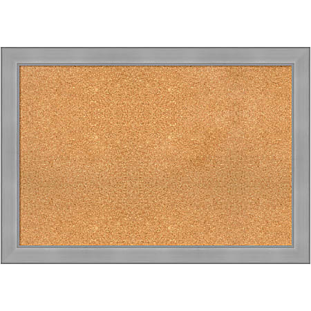 Amanti Art Cork Bulletin Board, 40" x 28", Natural, Vista Brushed Nickel Polystyrene Frame