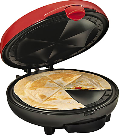 Taco Tuesday 6-Wedge Electric Quesadilla Maker With Extra Stuffing Latch, 5" x 9-1/2" x 11", Red