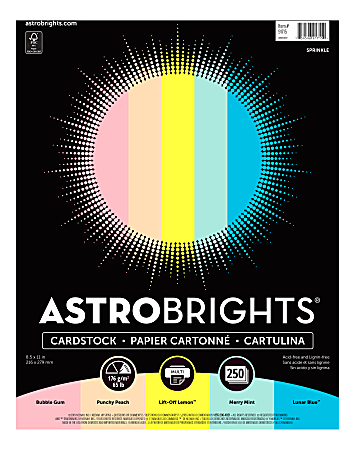 Astrobrights Color Card Stock, Letter Size, 65 Lb, Assorted Colors, 250 Sheets Per Pack