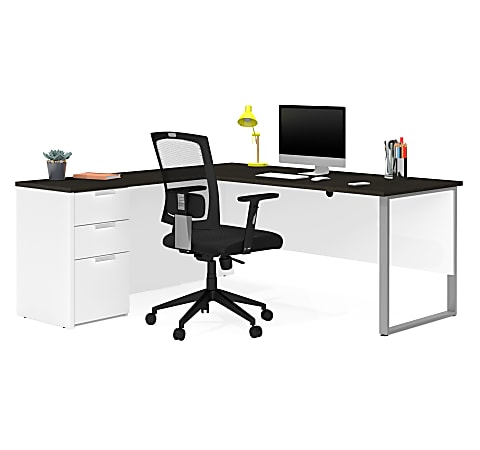 Bestar Pro-Concept Plus 72"W L-Shaped Corner Desk With Drawers, White/Deep Gray