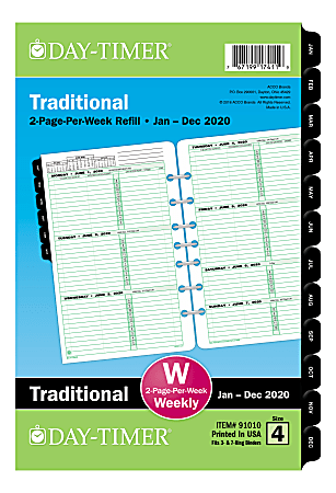 Day-Timer® Classic Weekly Refill, Desk Size, 5-1/2" x 8-1/2", January To December 2020, 910102001