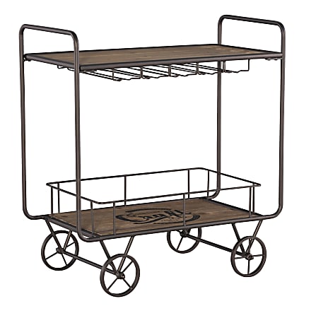 Powell Home Fashions Lainey Bar Cart, 35"H x 31-7/8"W x 16-1/2"D, Natural/Dark Bronze
