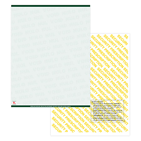 High Security Medicaid Compliant Laser RX Prescription Paper Stock –1 Up, 8.5" x 11" Sheet,  Green, Pack Of 5,000 Sheets