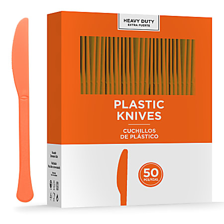 Amscan 8019 Solid Heavyweight Plastic Knives, Orange Peel, 50 Knives Per Pack, Case Of 3 Packs
