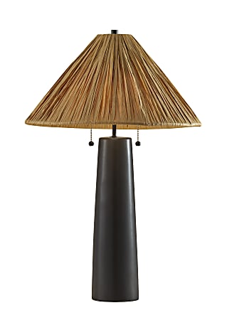 Adesso Waylon Table Lamp, Black/Raffia Grass Shade