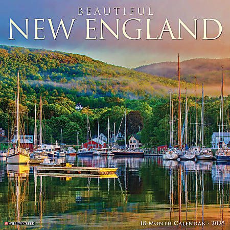 2025 Willow Creek Press Scenic Monthly Wall Calendar, 12" x 12", Beautiful New England, January To December, 41673