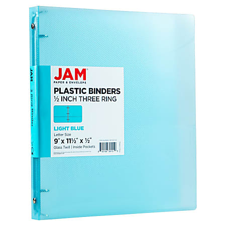 JAM PAPER 3 Ring Plastic Binder, 0.5 inch, Light Blue, Sold Individually