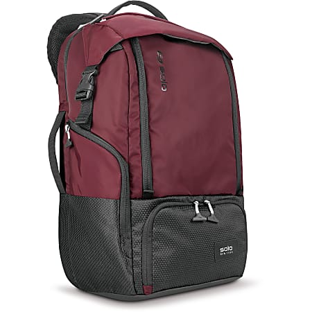 Solo Varsity Carrying Case (Backpack) for 17.3" Notebook - Burgundy - Bump Resistant Interior, Scratch Resistant Interior - Nylon - Shoulder Strap - 21" Height x 13.5" Width x 7" Depth - 1 Pack