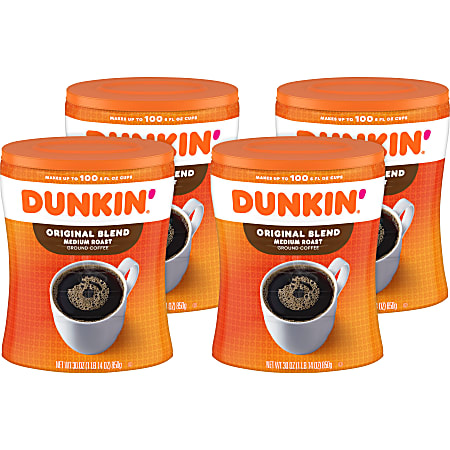 Dunkin' Donuts Original Blend Ground Canister Coffee, Medium Roast, Case Of 4, 30 Oz Per Canister