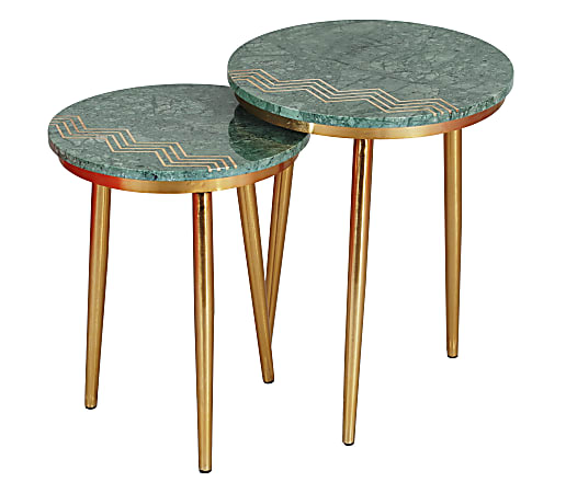 Coast to Coast Jade Nesting Side/End Tables, 23"H x 18"W x 18"D, Avery Green/Gold, Set Of 2 Tables