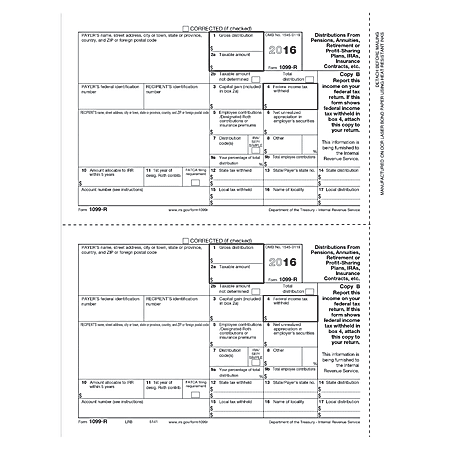 ComplyRight 1099-R Tax Forms, Copy B, 8 1/2" x 11", Pack Of 50