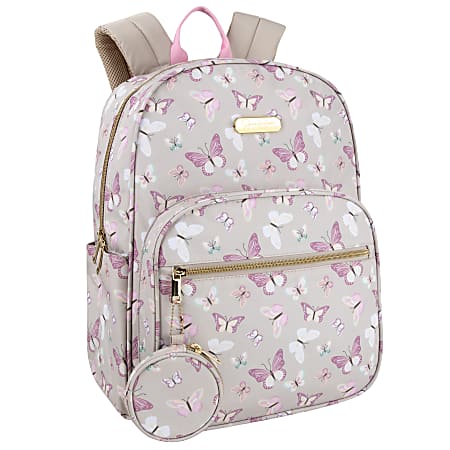 Jessica Simpson Women&rsquo;s Travel Backpack With 16" Laptop Pocket, Tan Butterflies, Total Qty 1