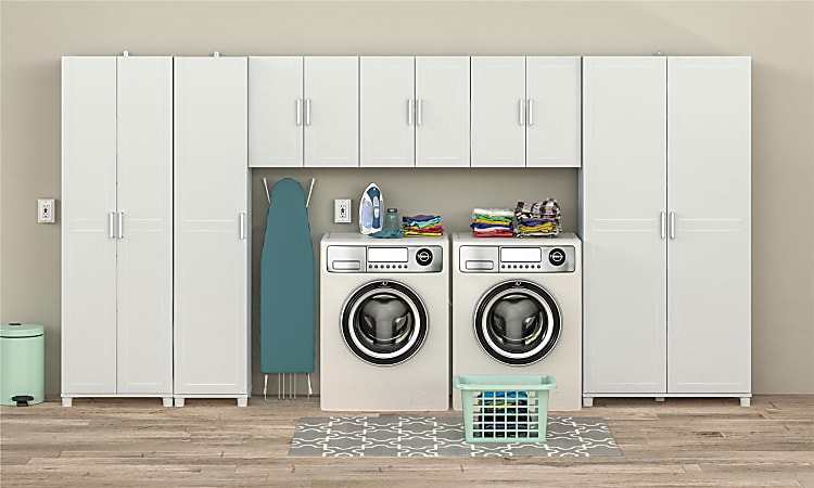 Ameriwood home wall mounted cabinet 3 door store white kitchen laundry room storage closet shelf wood