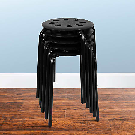 Flash Furniture Plastic 17-1/2" Nesting Stack Stools, Black,