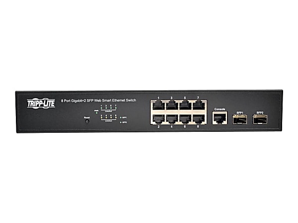 Tripp Lite 8-Port Gigabit Ethernet Switch L2 Managed SFP 10/100/1000Mbps - 8 x Gigabit Ethernet Network, 2 x Gigabit Ethernet Expansion Slot - Manageable - Twisted Pair, Optical Fiber - Modular