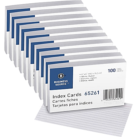 Business Source Ruled Index Cards - Front Ruling Surface - Ruled Front Ruling - 72 lb Basis Weight - 6"x4" Sheet Size - 65261BX