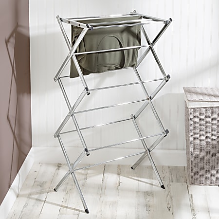 Honey Can Do Slim-Profile Clothes Drying Rack, 41-1/2”H x 15”W x 22-1/2”D, Chrome
