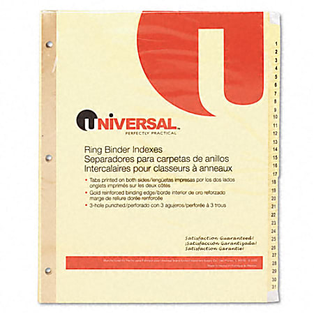 Universal 20813 Index Divider - Printed 1-31 - 8.5" x 11" - 31 / Set - Buff Divider - Clear Tab