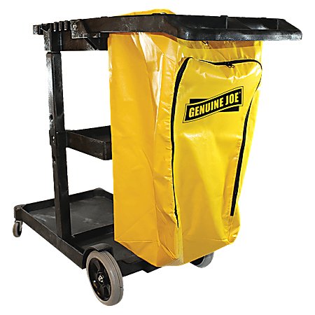 Genuine Joe Workhorse Janitor's Cart, 40"W x 20.50"D x 38"H, Charcoal, Yellow