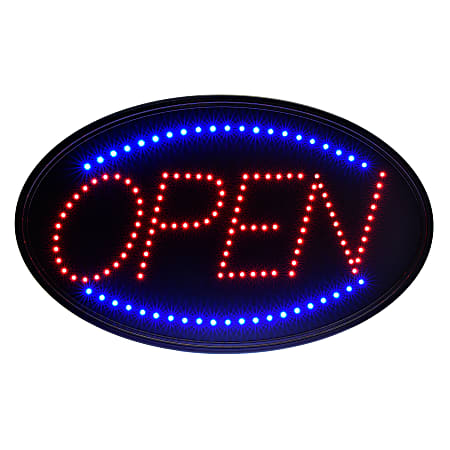 Alpine Industries LED Oval Open Signs 23 x 14 Black Pack Of 2