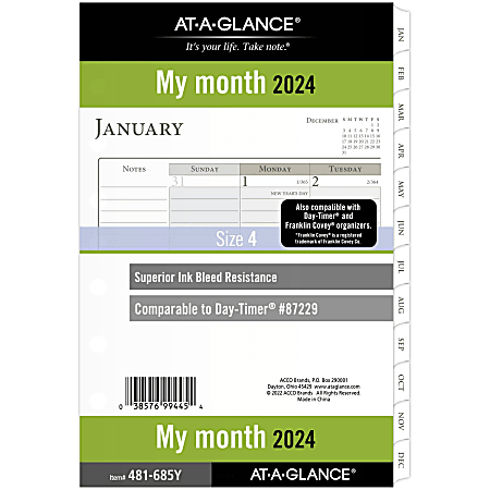 AT-A-GLANCE® Monthly Loose-Leaf Planner Refill, 5-1/2" x