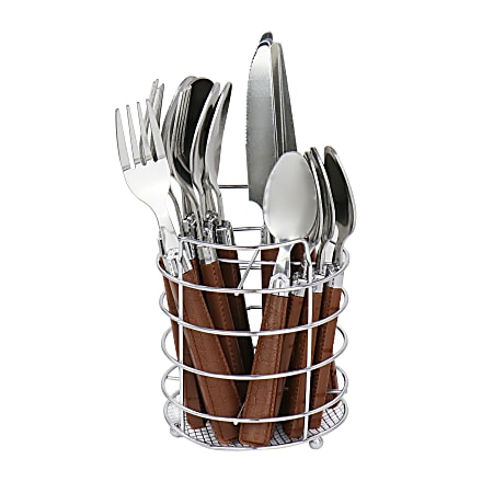 Gibson Everyday Buckstrap 16-Piece Flatware Set With Caddy, Cocoa Brown
