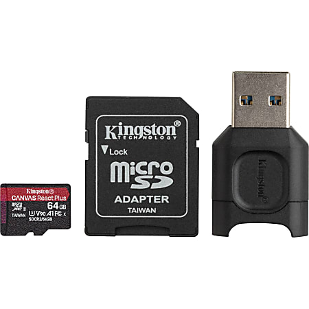 Kingston Canvas React Plus 64 GB Class 10/UHS-II (U3) microSDXC - 285 MB/s Read - 165 MB/s Write